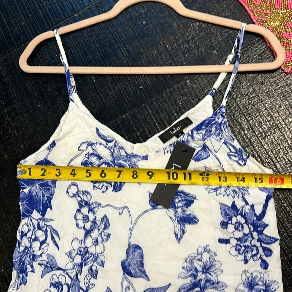 NWT Lulus Garden Bloom Blue and White Floral Print Ruffled Shift Dress sz Medium - Picture 12 of 15